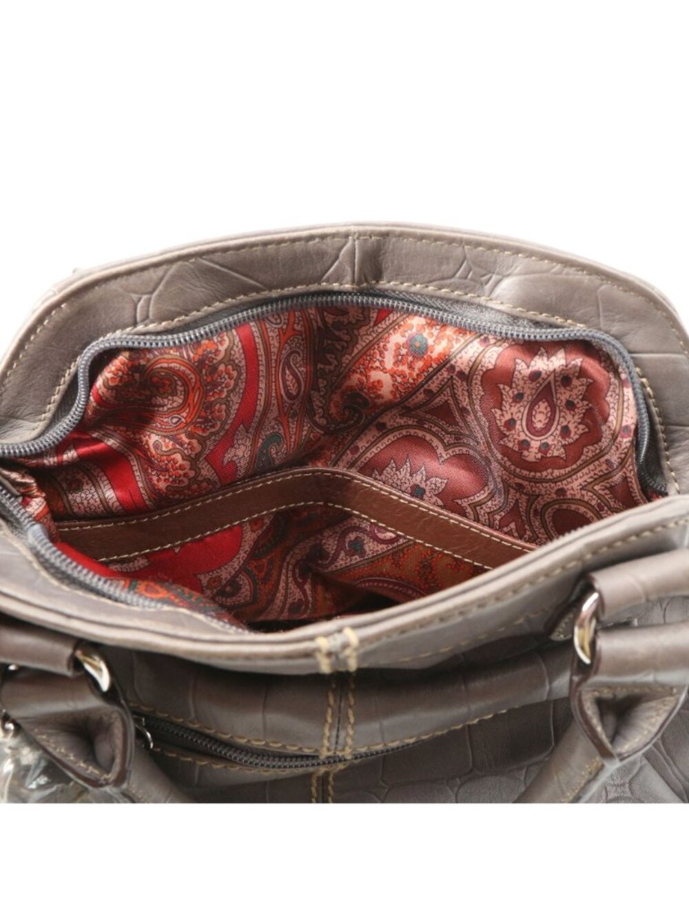 New Tignanello Croc Embossed Gray Leather Satchel Bag Shoulder Handbag Purse - Picture 6 of 7